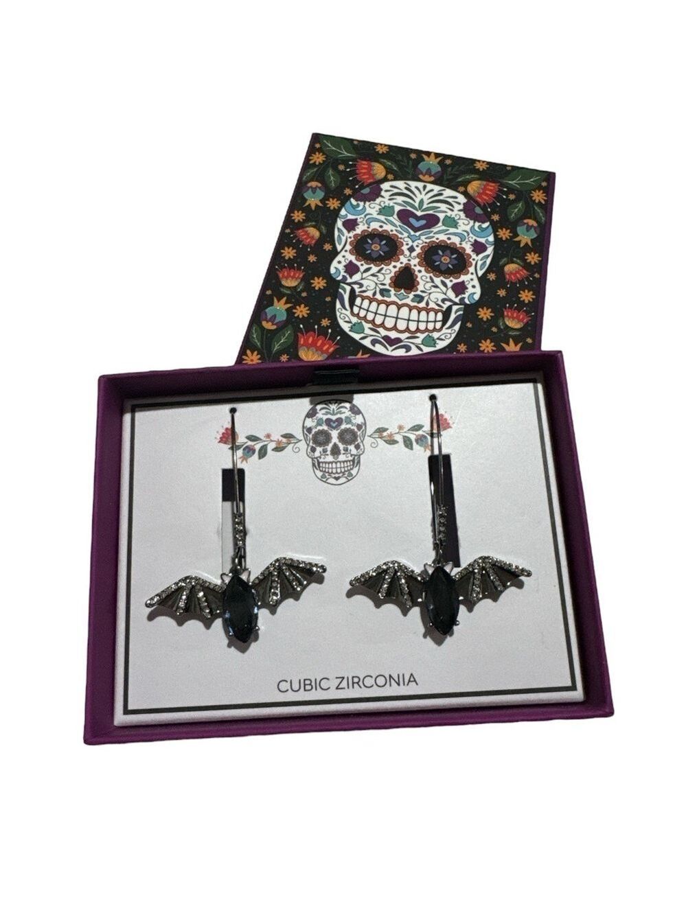 Bella Jack Black Bat Sterling Silver Earrings With Cubic Zirconia